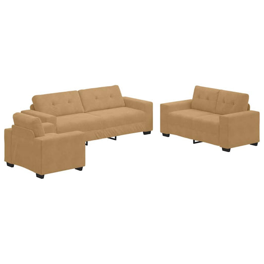 Sofa Set mit Kissen 3 pcs Braun 221 x 78 x 80 cm Samt