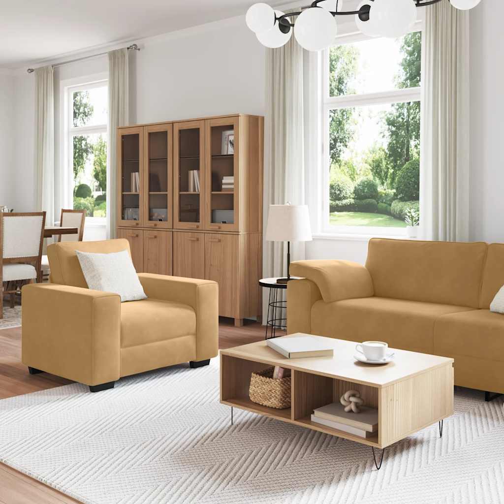 3-tlg. Sofagarnitur mit Kissen Braun Samt