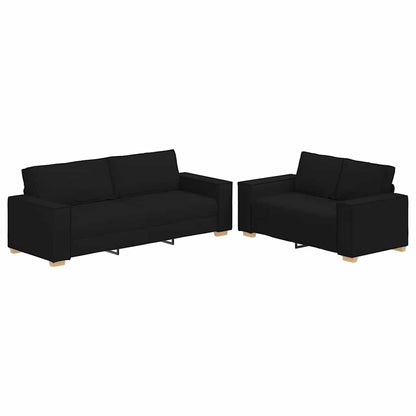 2-tlg. Sofagarnitur mit Kissen Schwarz Stoff