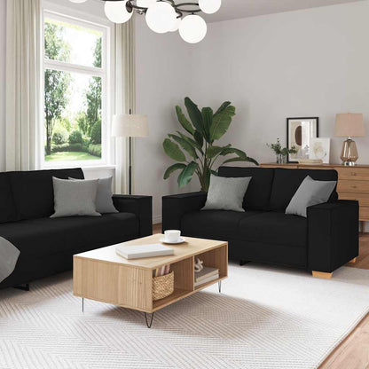 2-tlg. Sofagarnitur mit Kissen Schwarz Stoff
