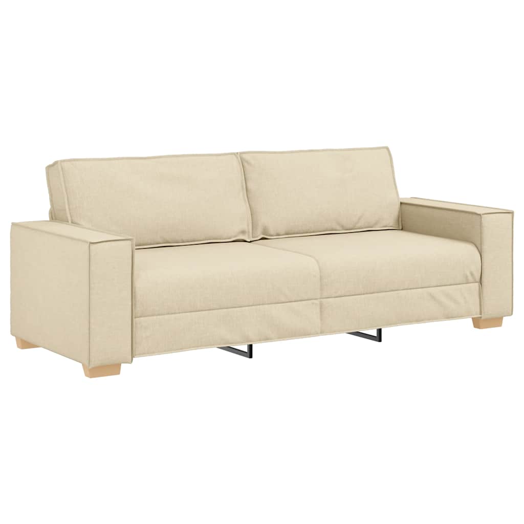 2-tlg. Sofagarnitur mit Kissen Creme Stoff