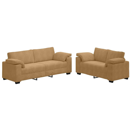 2-teiliges Sofa-Set mit Kissen, brauner Samt