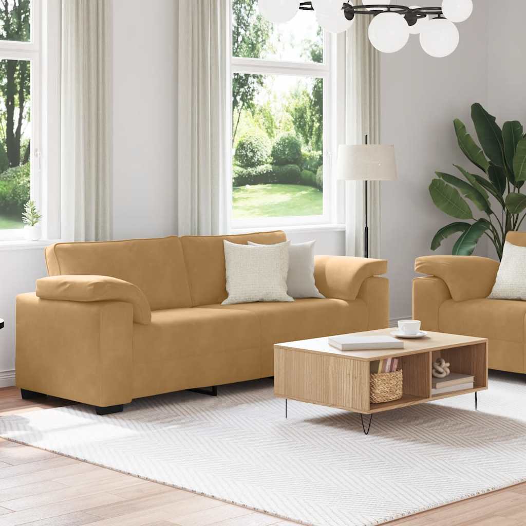 2-teiliges Sofa-Set mit Kissen, brauner Samt