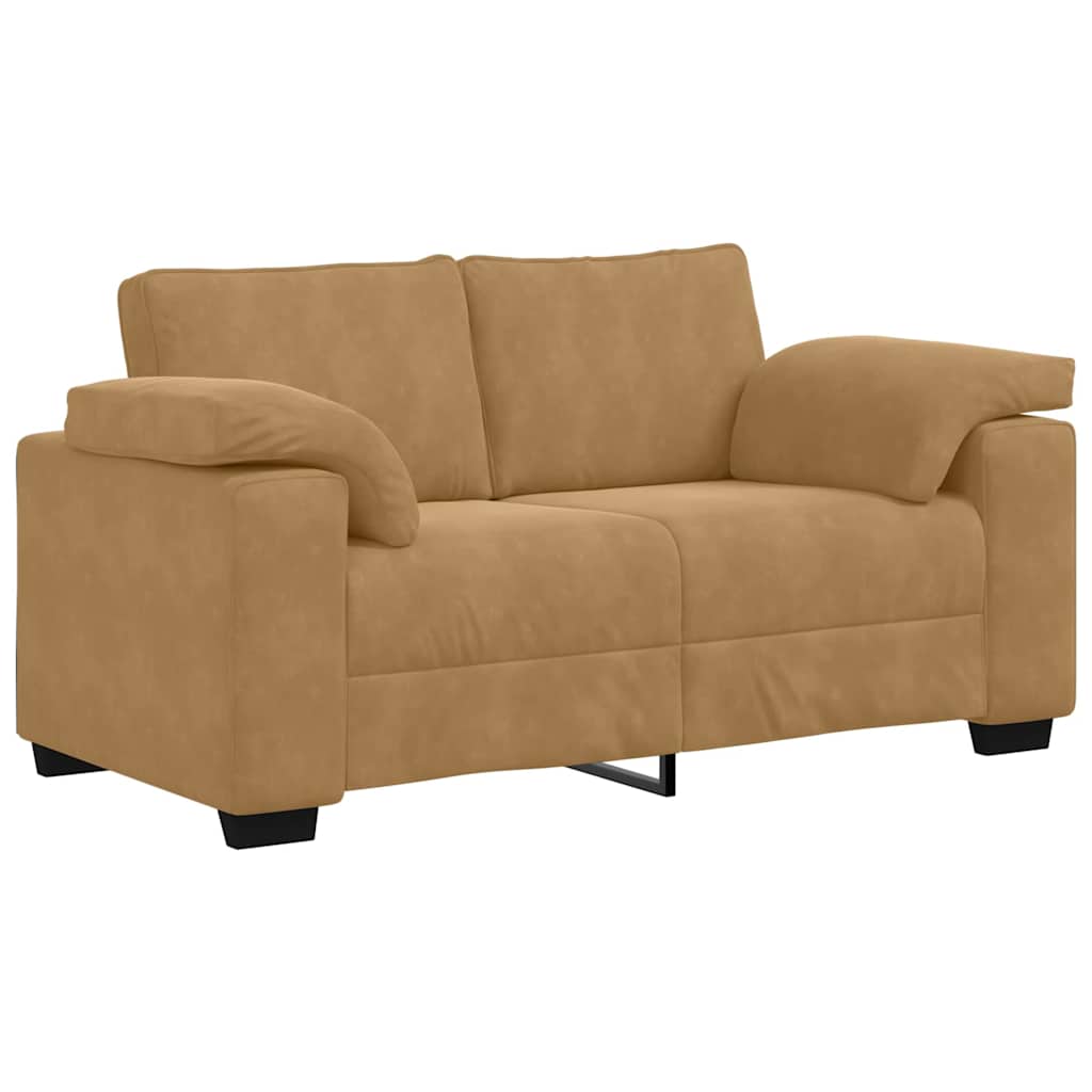 2-teiliges Sofa-Set mit Kissen, brauner Samt