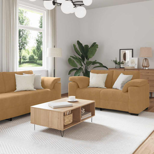 2-teiliges Sofa-Set mit Kissen, brauner Samt