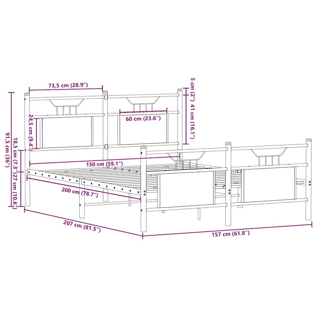 Bettgestell ohne Matratze Sonoma-Eiche 150x200 cm Holzwerkstoff