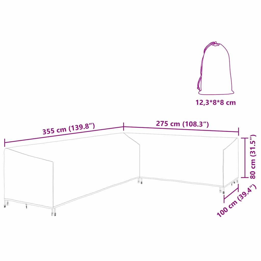 Gartenmöbelabdeckung 355 x 275 x 80 cm 210D Oxford Stoff