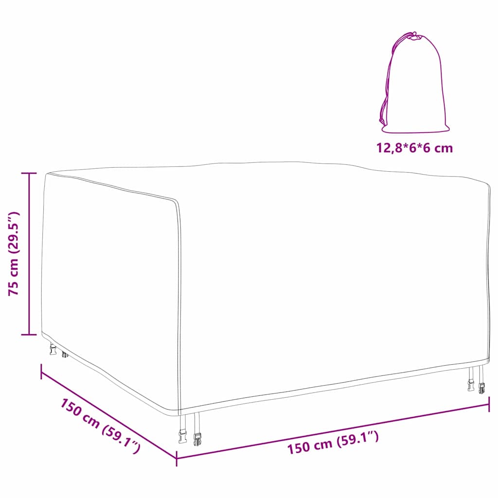 Gartenmöbelabdeckung Schwarz 150 x 150 x 75 cm 600D
