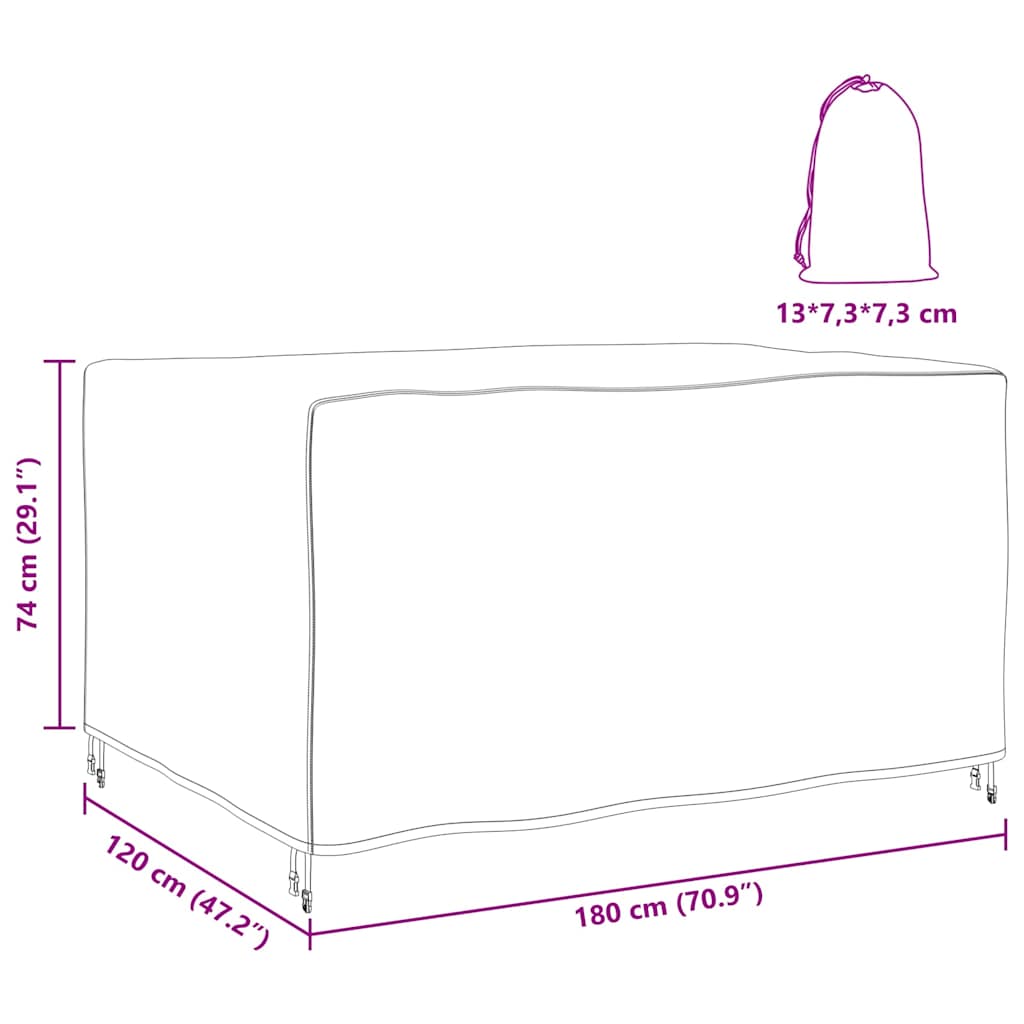 Gartenmöbelabdeckung Schwarz 180 x 120 x 74 cm 210D