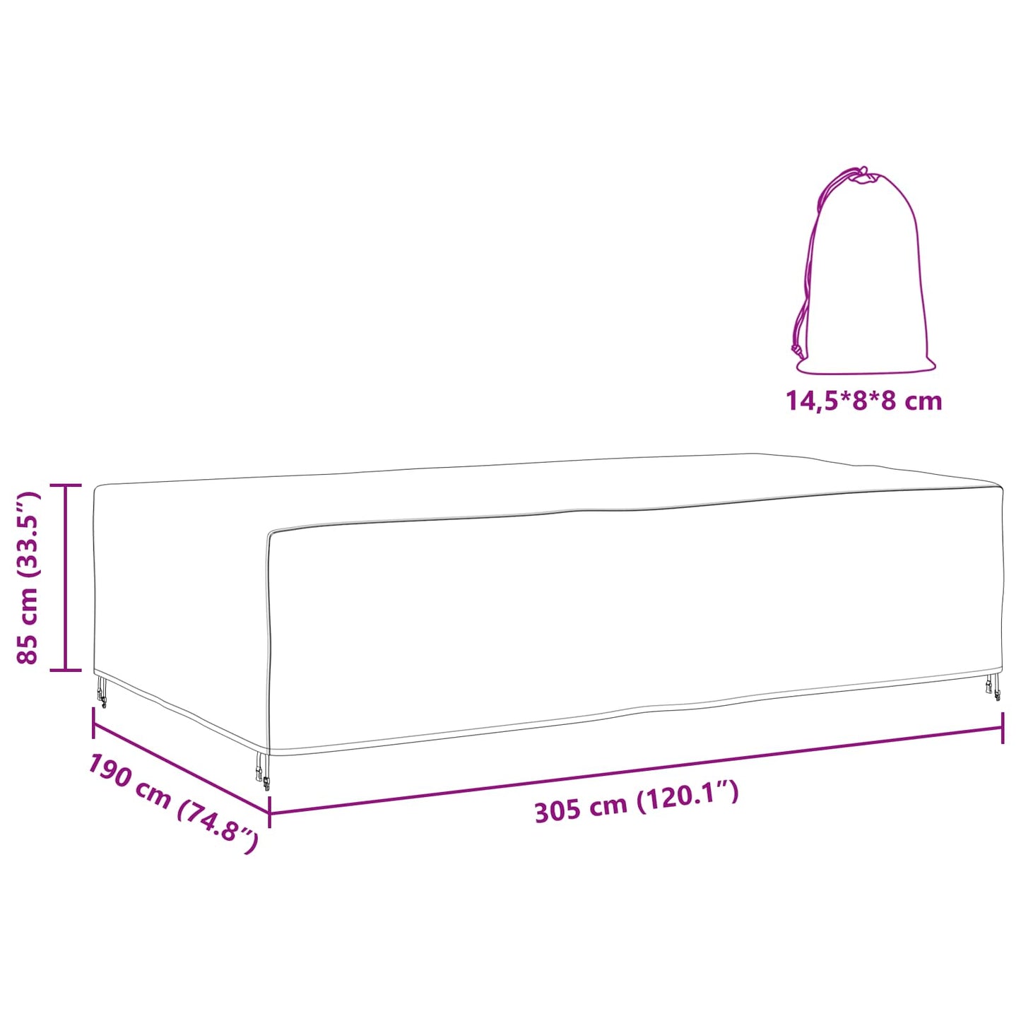 Gartenmöbelabdeckung Schwarz 305 x 190 x 85 cm 210D