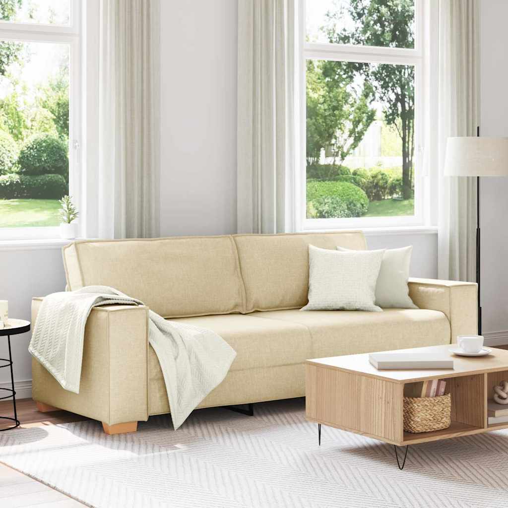 3-Sitzer Sofa mit Kissen Creme 220 x 78 x 84 cm Stoff