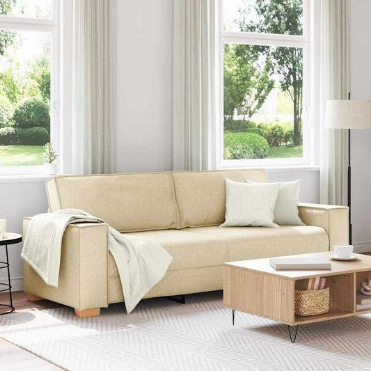 3-Sitzer Sofa mit Kissen Creme 220 x 78 x 84 cm Stoff