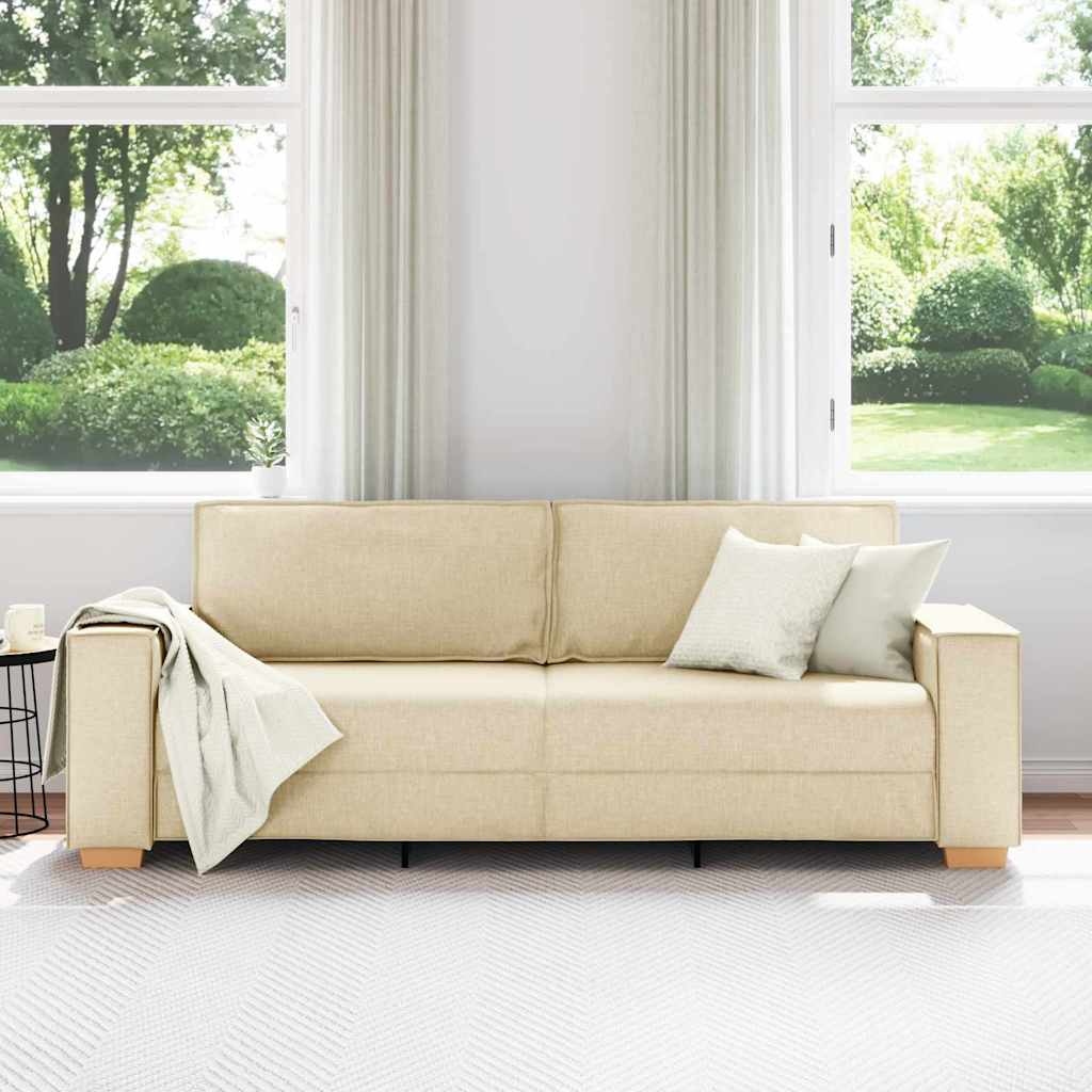 3-Sitzer Sofa mit Kissen Creme 220 x 78 x 84 cm Stoff