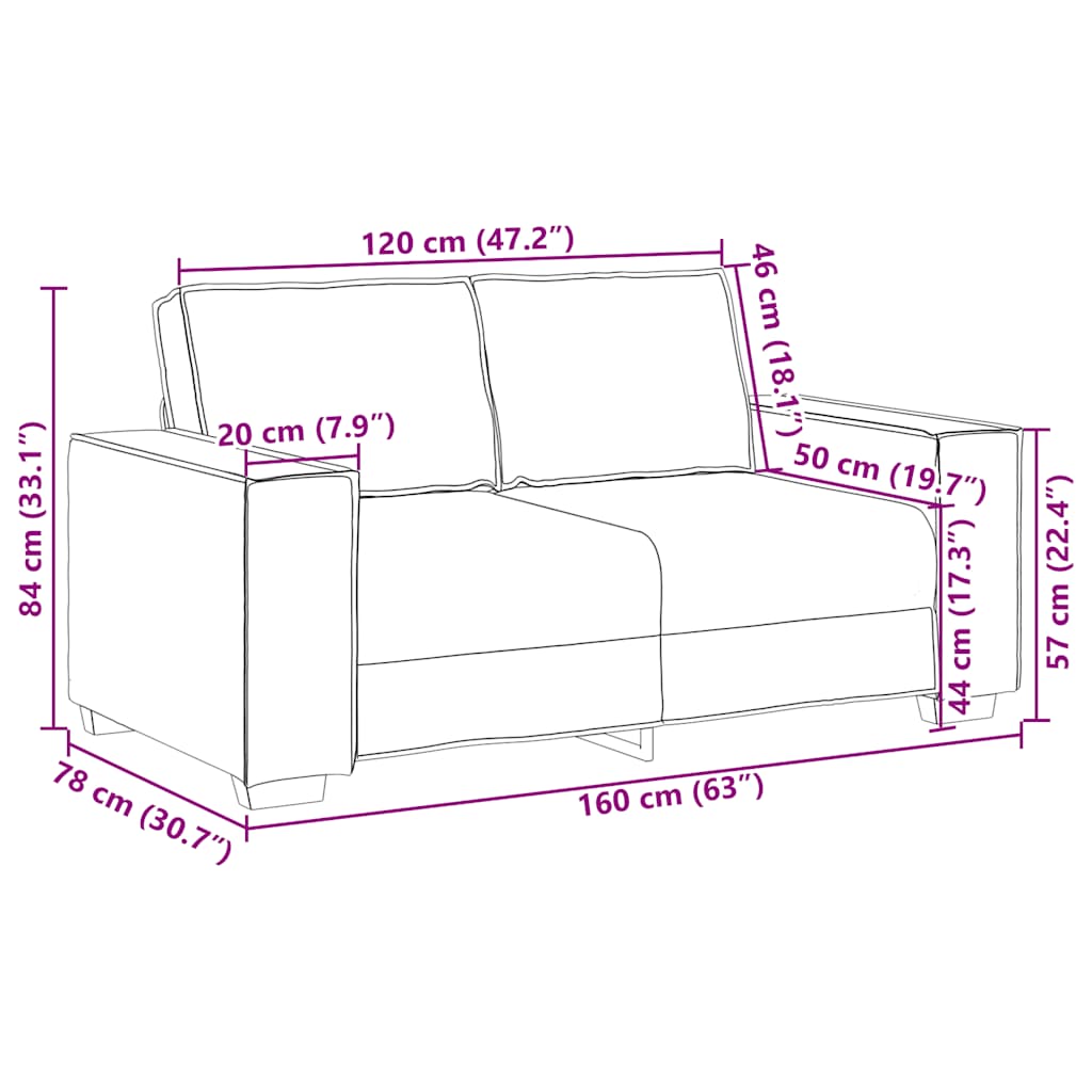 2-Sitzer-Sofa Hellgrau 120 cm Samt