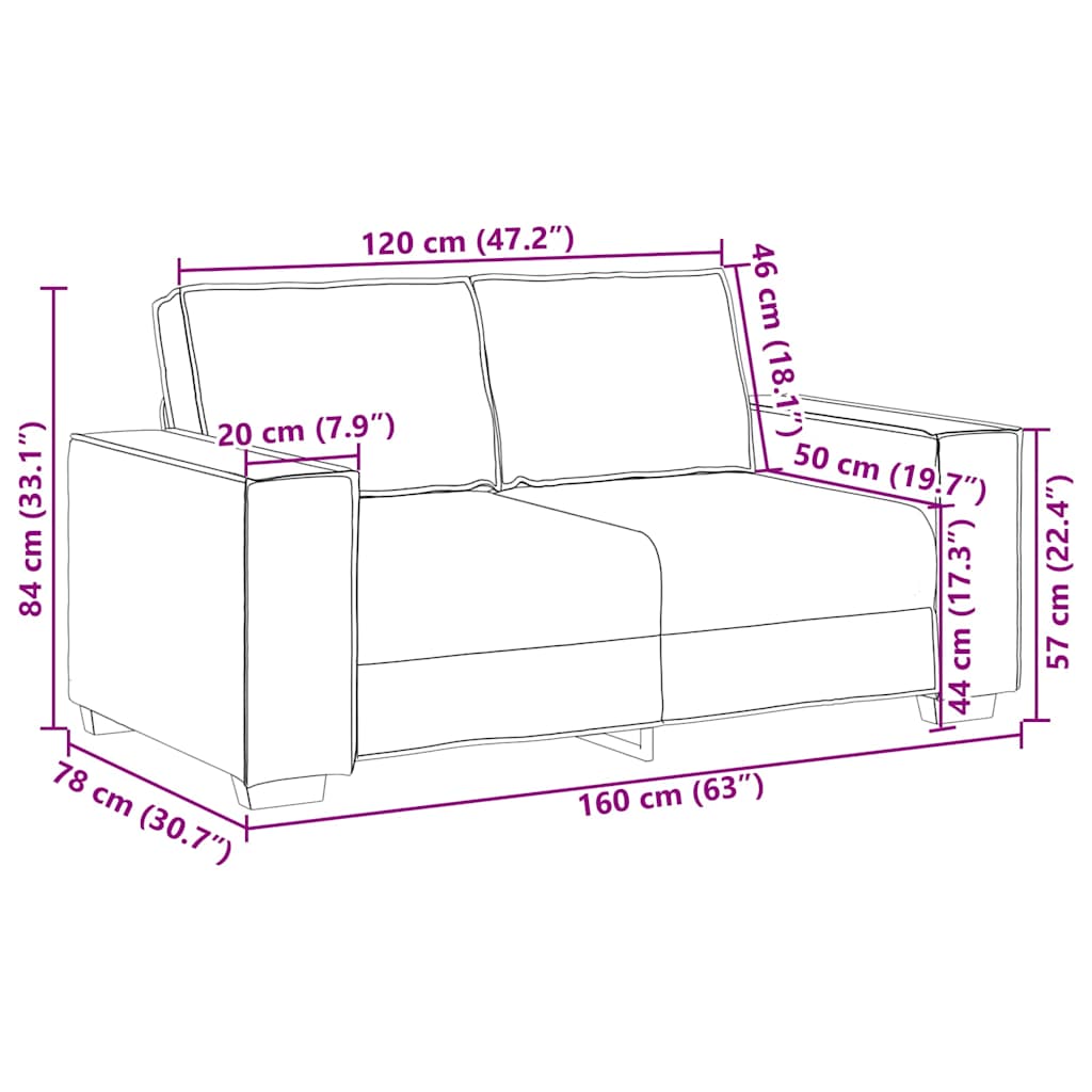 2-Sitzer-Sofa Rosa 120 cm Samt