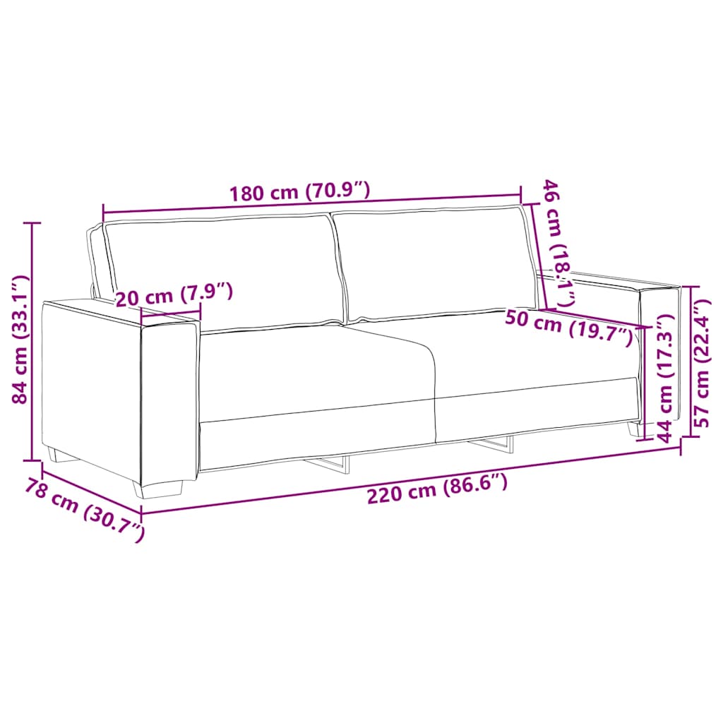 3-Sitzer-Sofa Schwarz 180 cm Samt