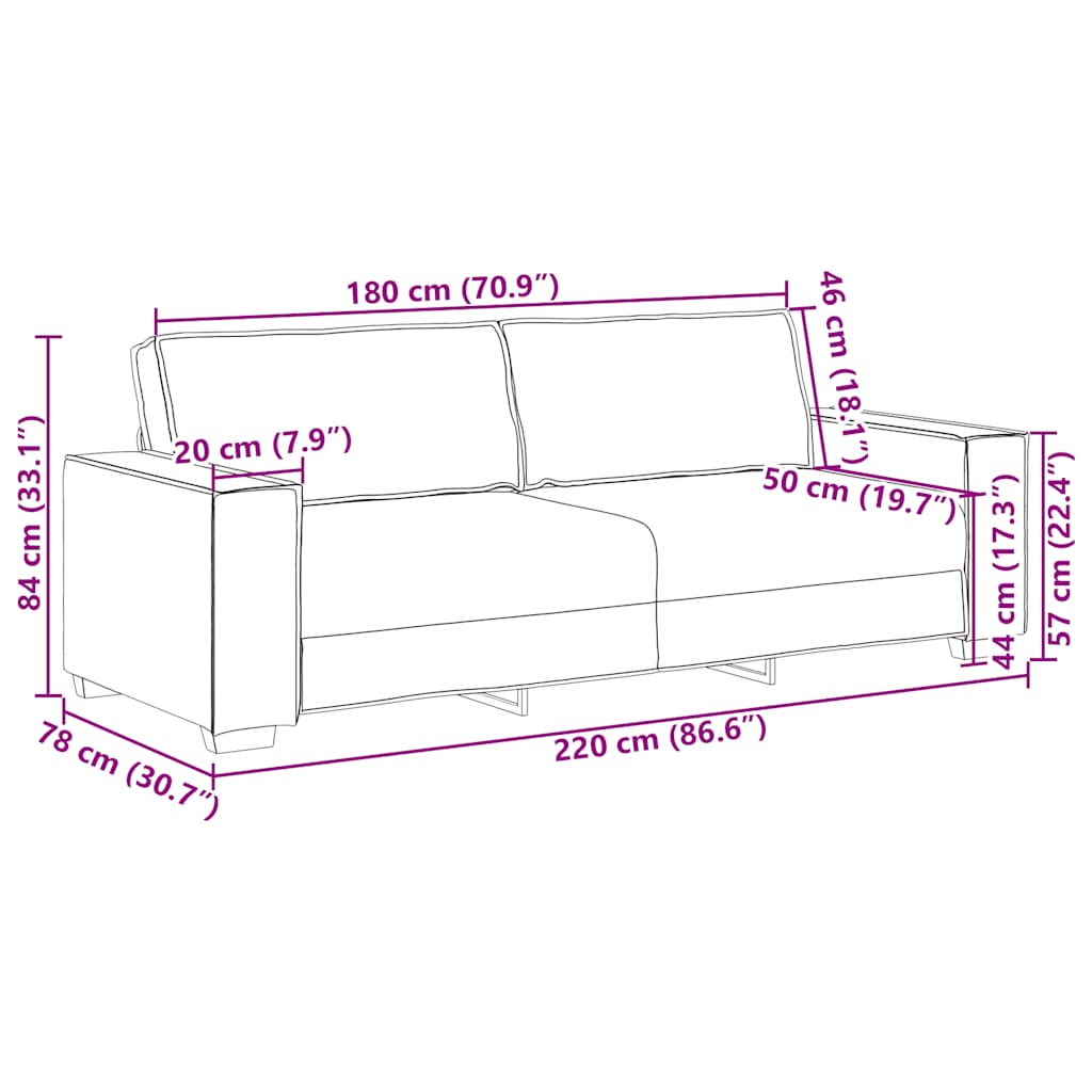 3-Sitzer-Sofa Braun 180 cm Samt