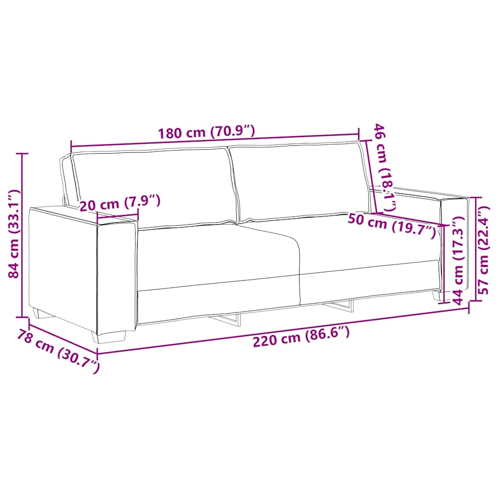 3-Sitzer-Sofa Creme 180 cm Samt