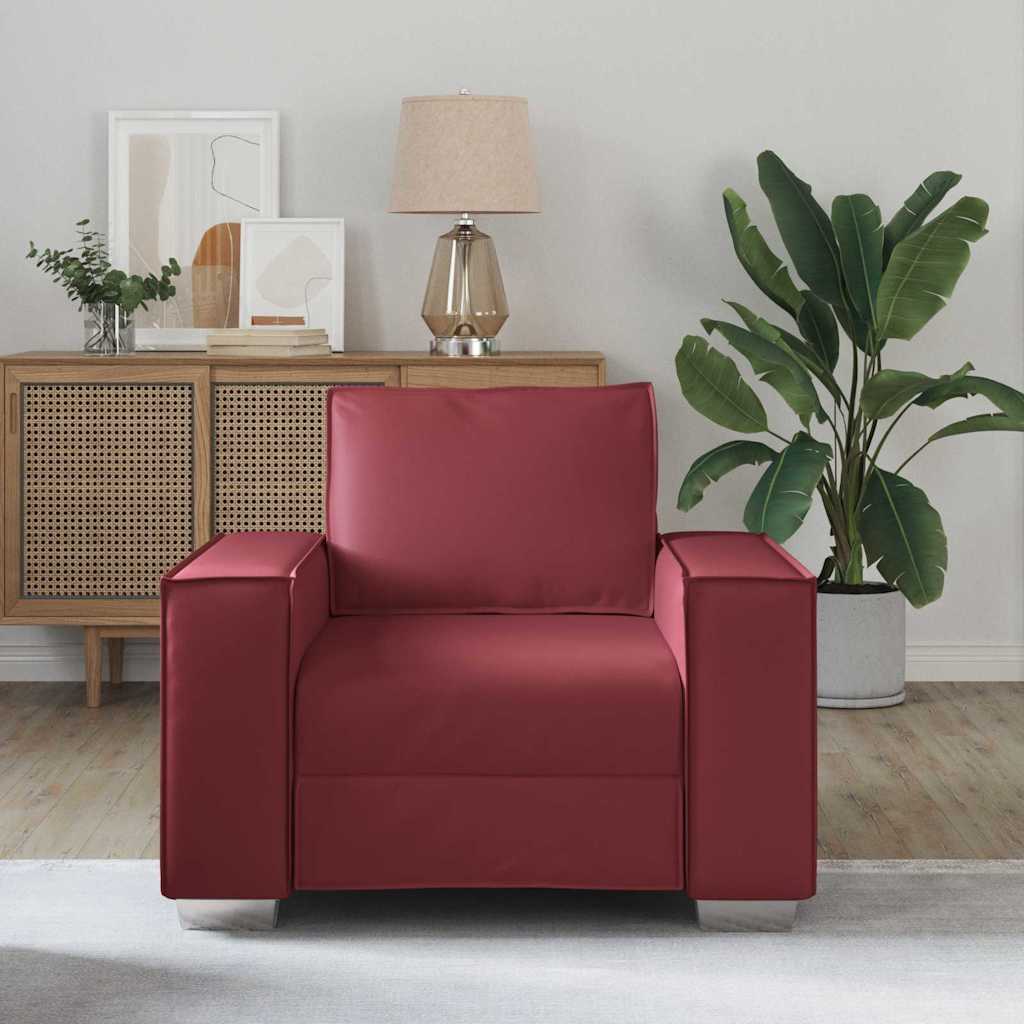 Sofa Sessel 59 cm mit Kissen Weinrot Kunstleder