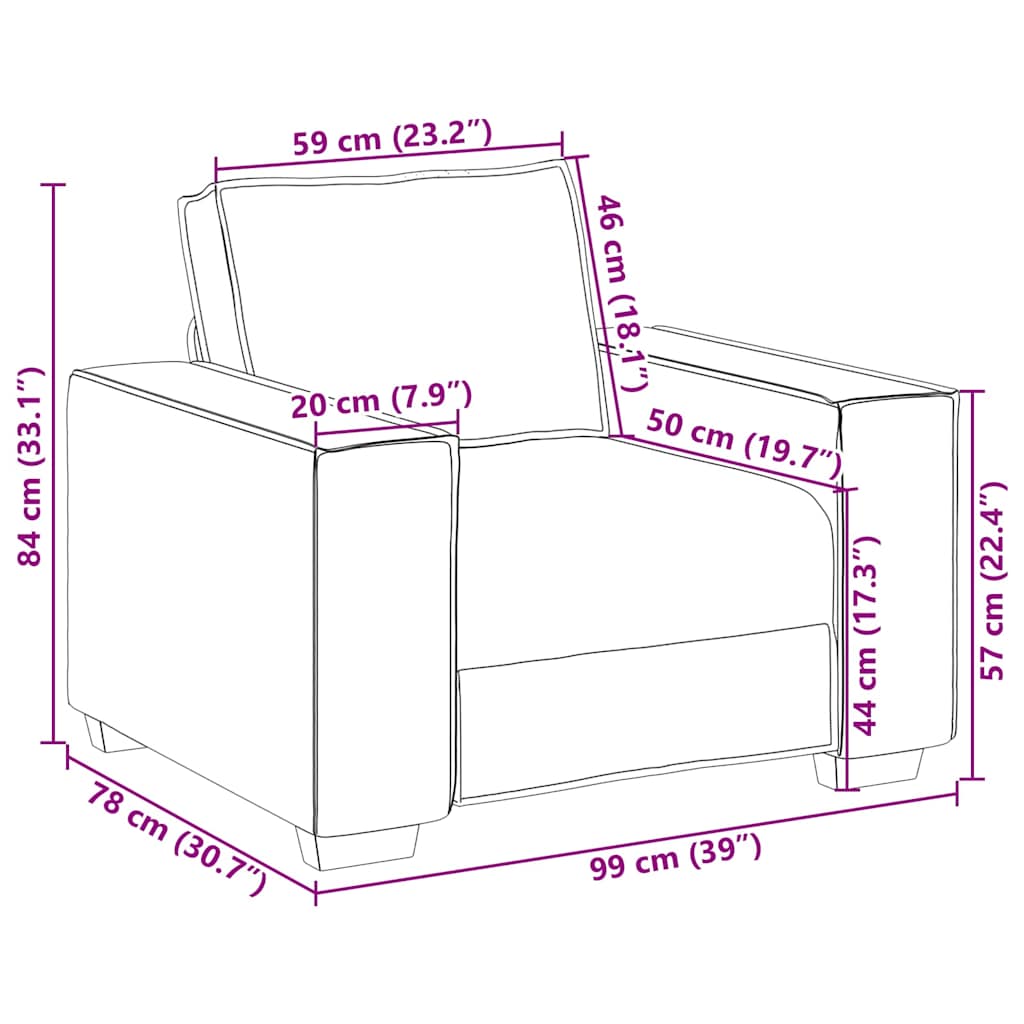 Sofa Sessel 59 cm mit Kissen Weiß Kunstleder
