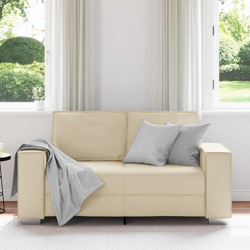 Loveseat Sofa 120 cm mit Kissen Creme Kunstleder