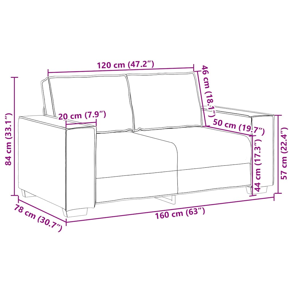 Loveseat Sofa 120 cm mit Kissen Creme Kunstleder
