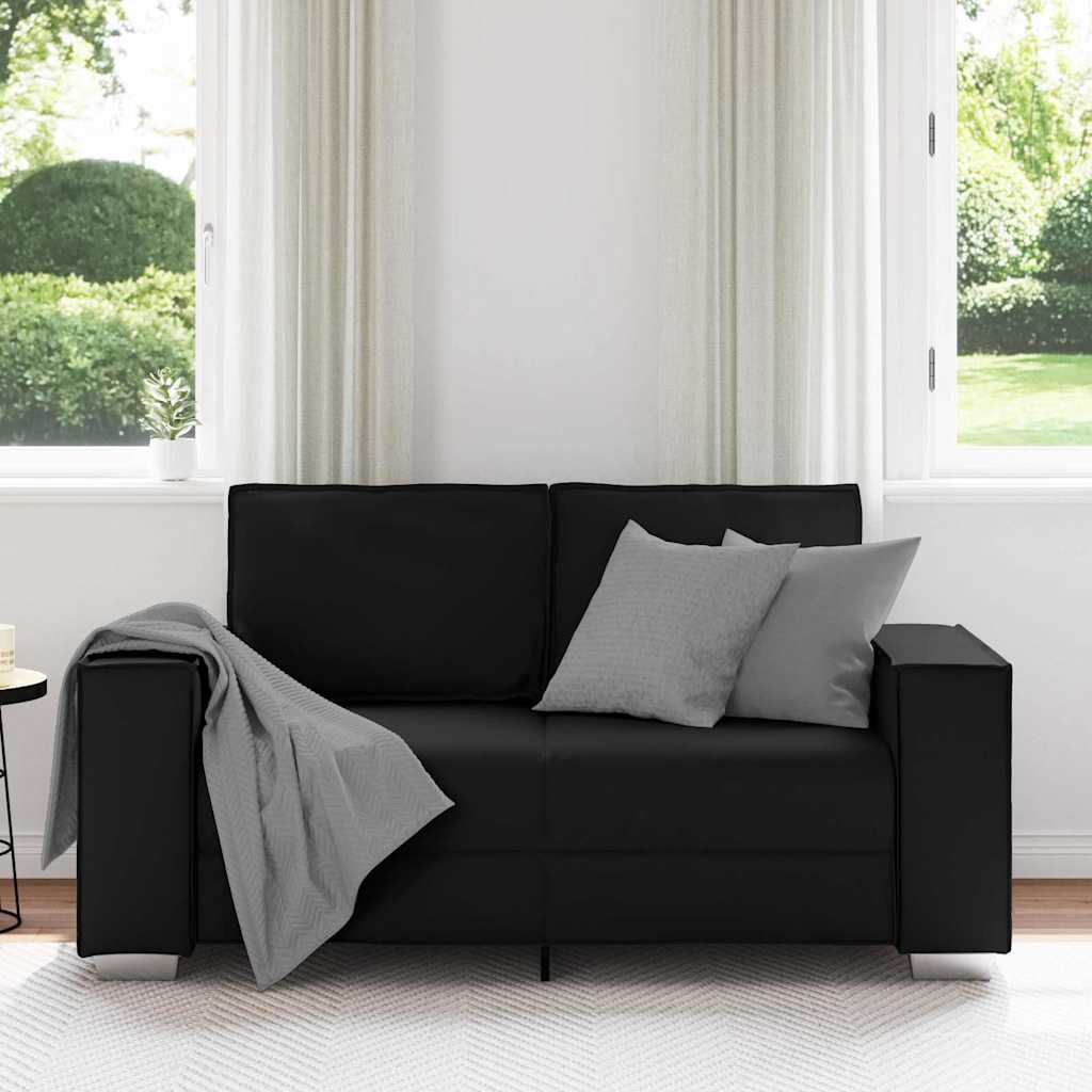 Loveseat Sofa 120 cm mit Kissen Schwarz Kunstleder