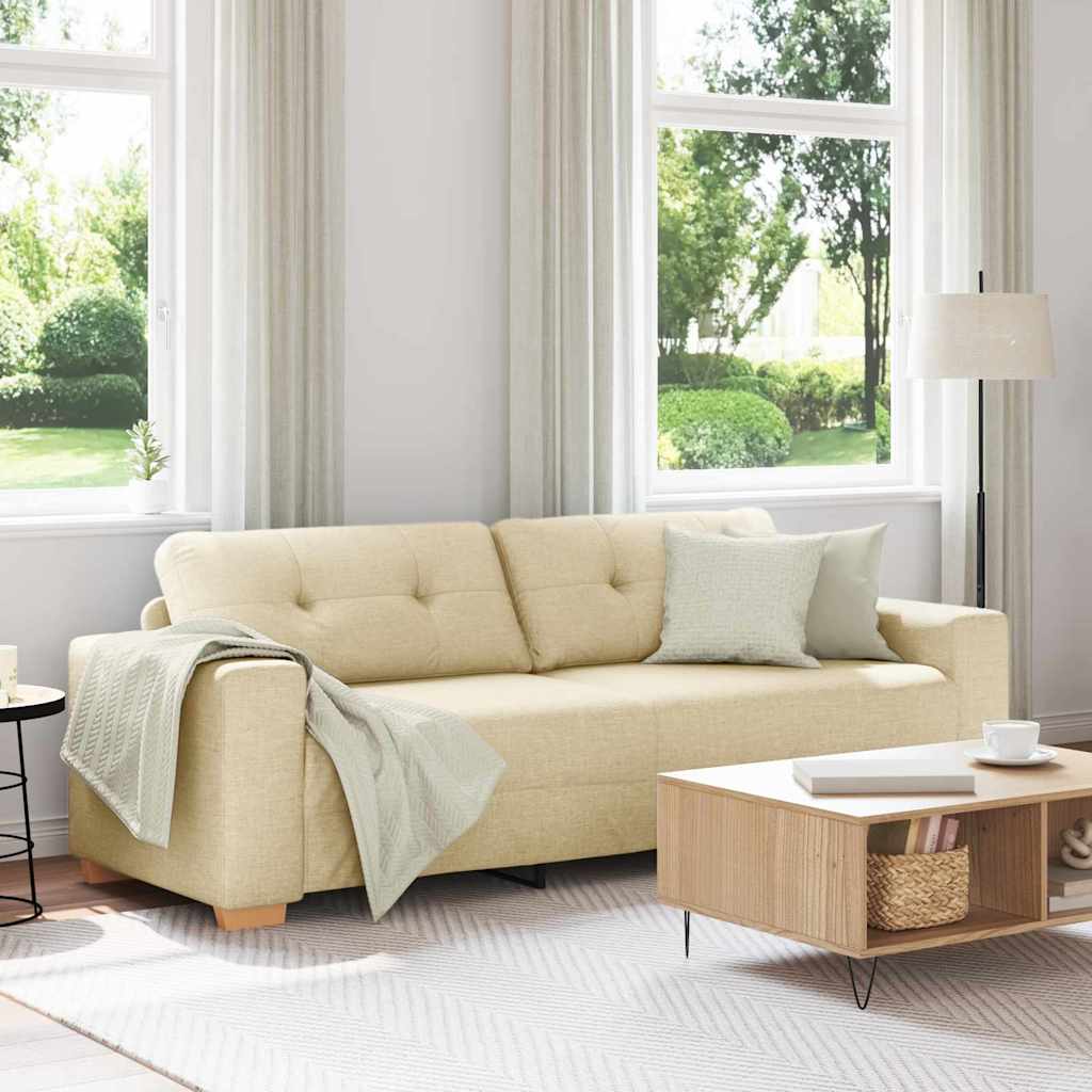 3-Sitzer Sofa mit Kissen Creme Stoff