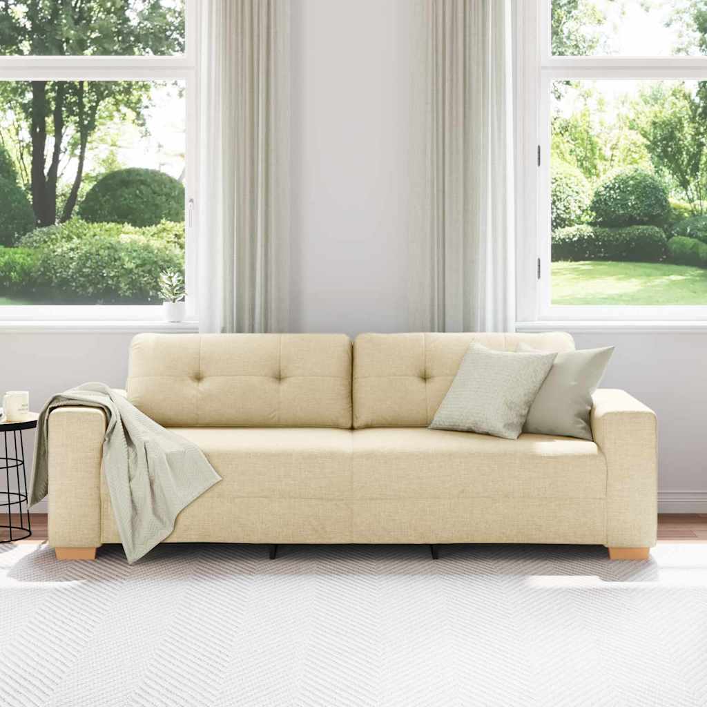 3-Sitzer Sofa mit Kissen Creme Stoff