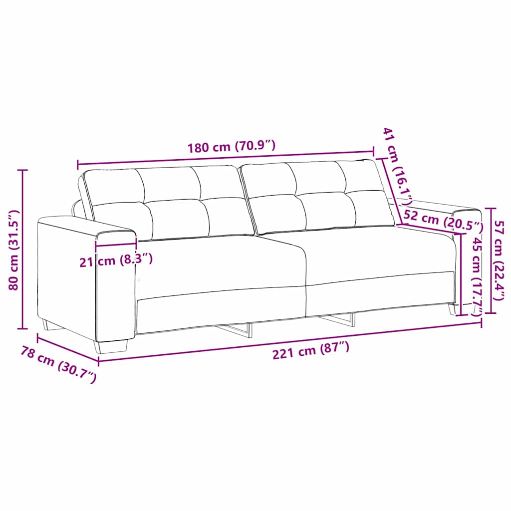 3-Sitzer Sofa mit Kissen Creme Stoff