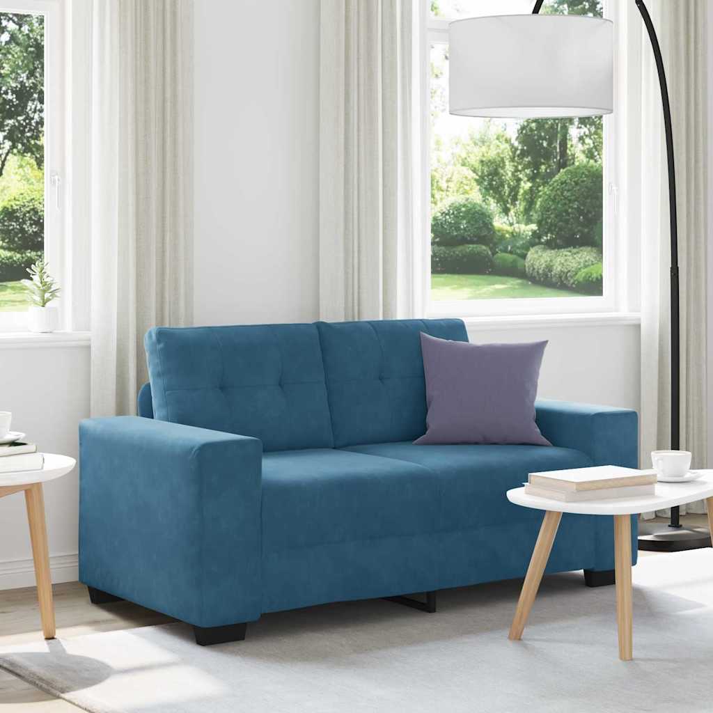 | Zweisitzer-Sofa | mit Kissen Blau Samt