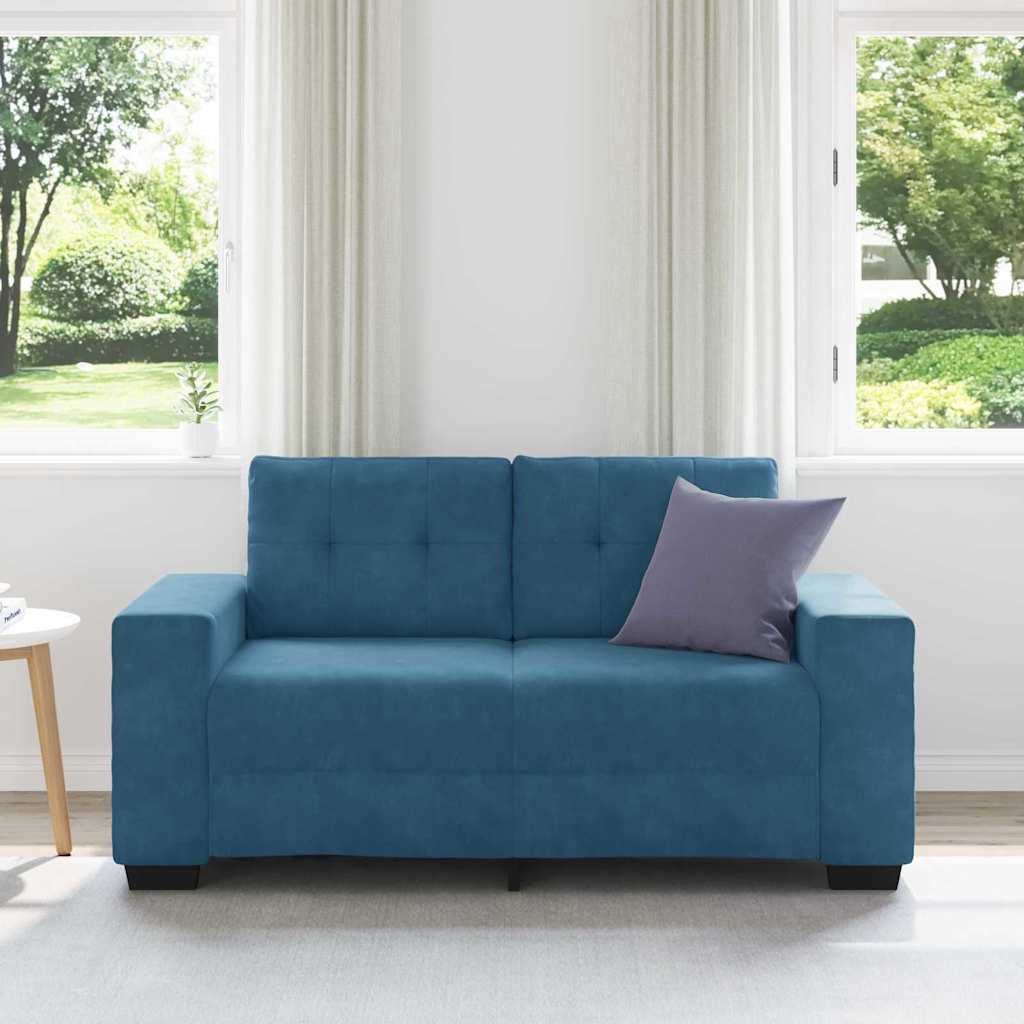 | Zweisitzer-Sofa | mit Kissen Blau Samt