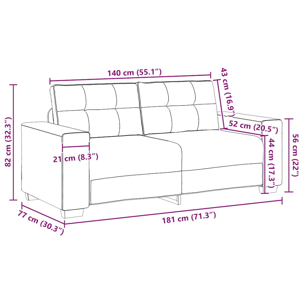 Zweisitzer-Sofa Creme 140 cm Samt