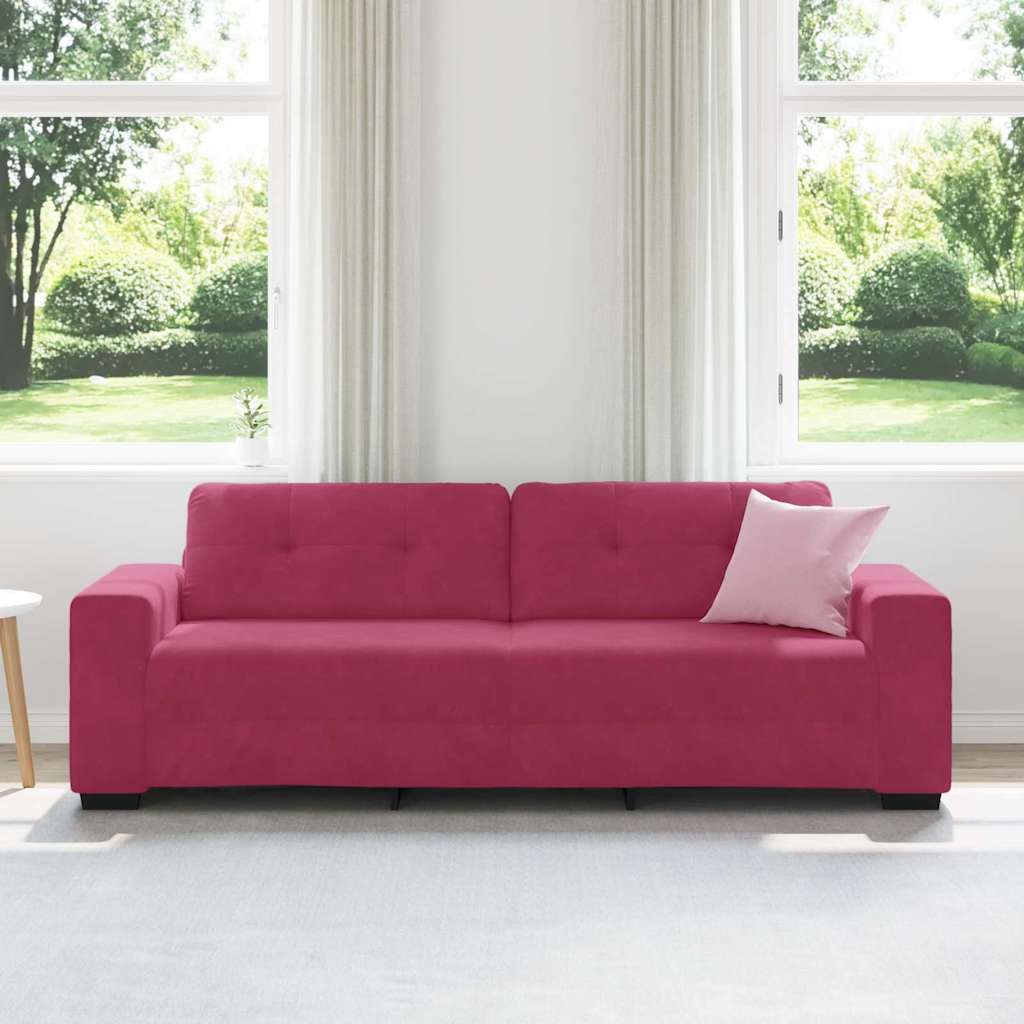 3-Sitzer Sofa mit Kissen Weinrot Samt