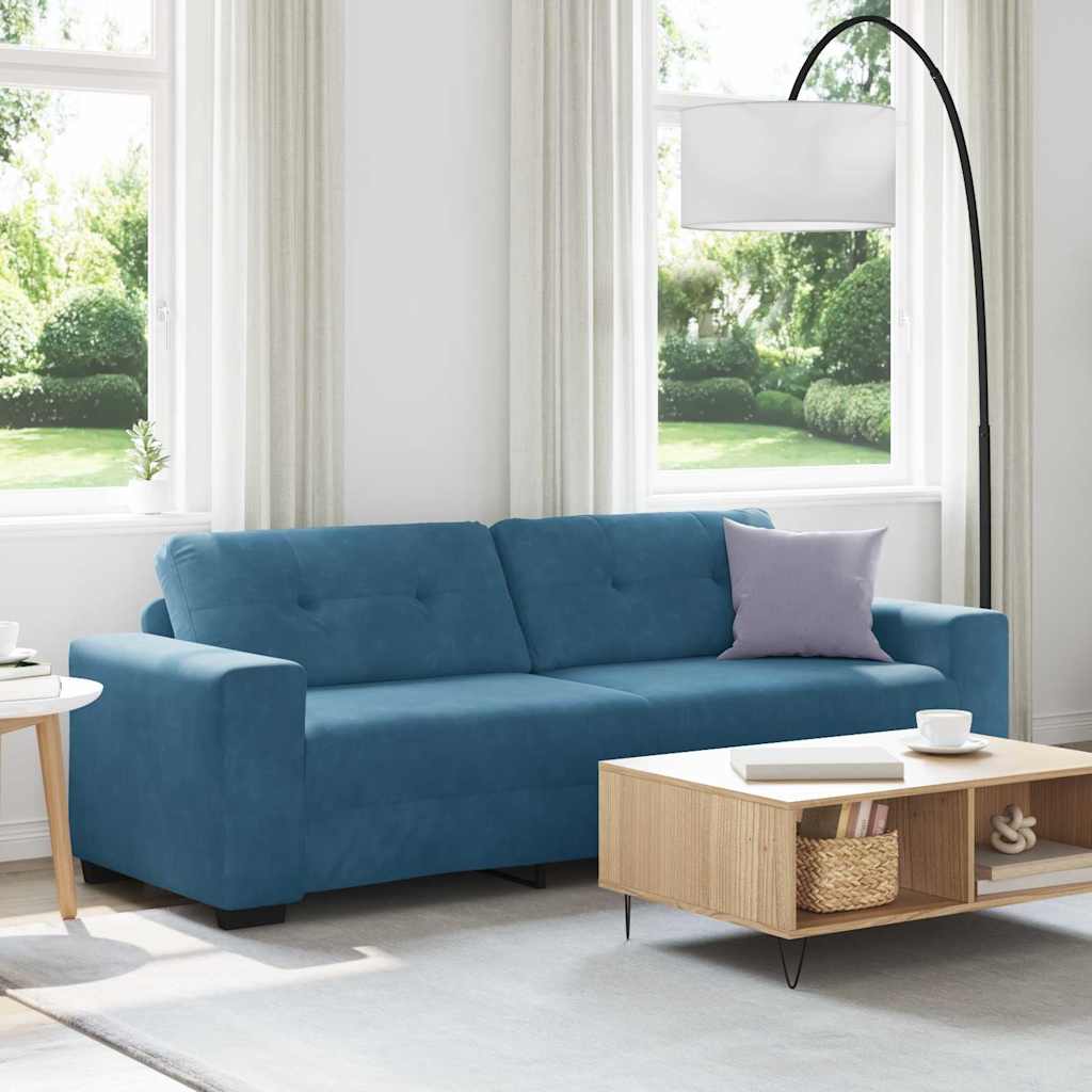 | Blauer Samtsofa | mit Kissen Blau Samt
