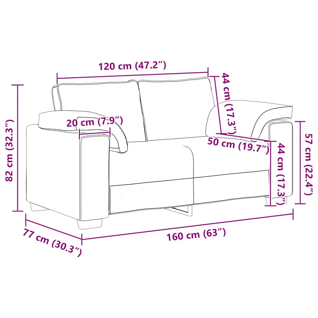 Zweisitzer-Sofa Hellgrau 120 cm Samt