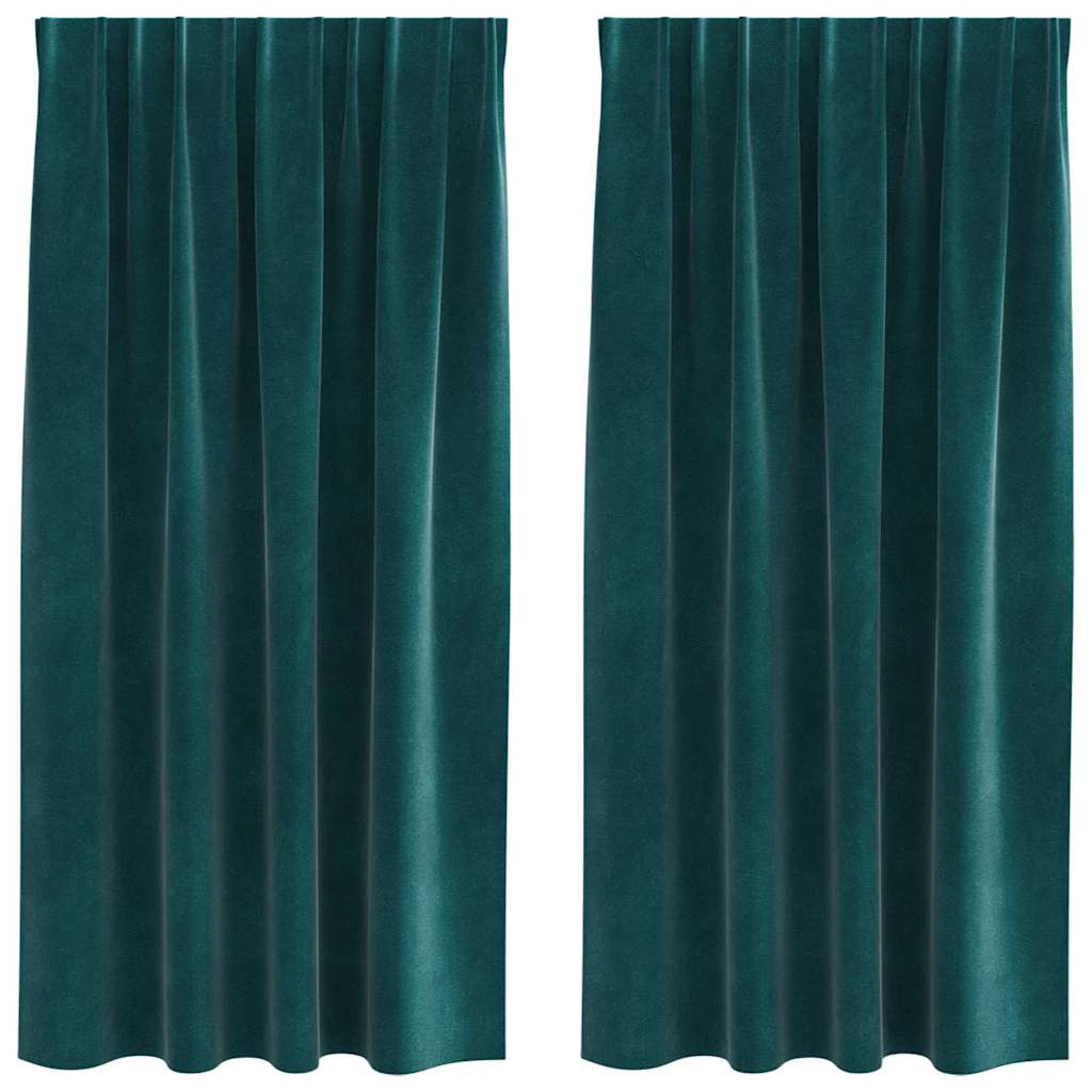 Vorhänge mit Vorhängen 2 pcs Dunkelgrün 140 x 175 cm Samt