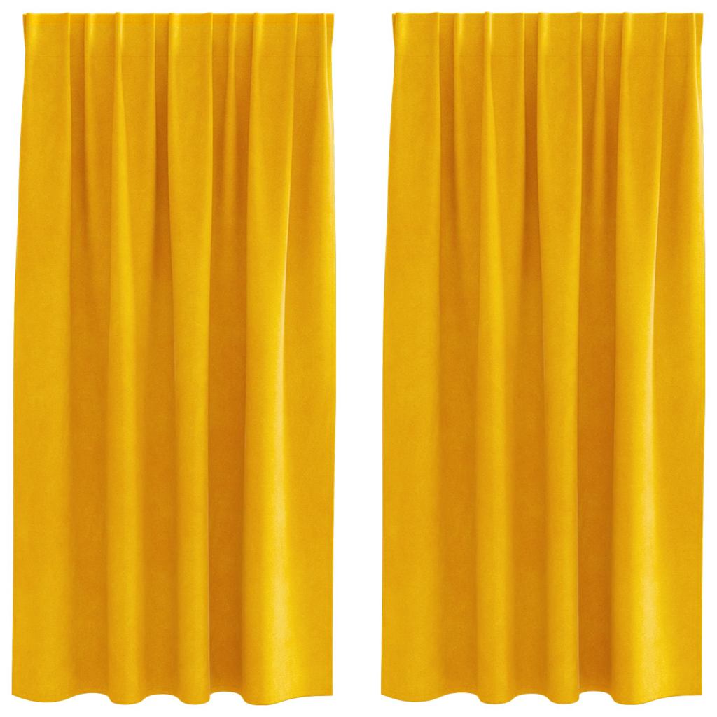 Vorhänge mit Vorhängen 2 pcs Senfgelb 140 x 175 cm Samt