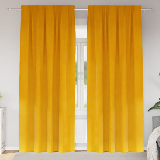 Vorhänge mit Vorhängen 2 pcs Senfgelb 140 x 225 cm Samt