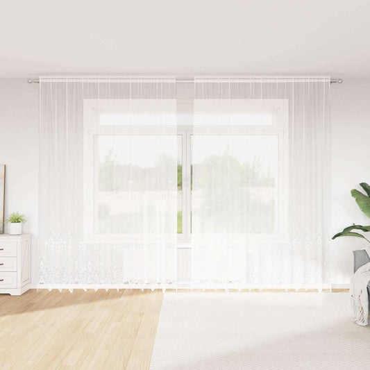 Vorhänge mit Vorhängen Floral Weiß 300 x 300 cm Polyester