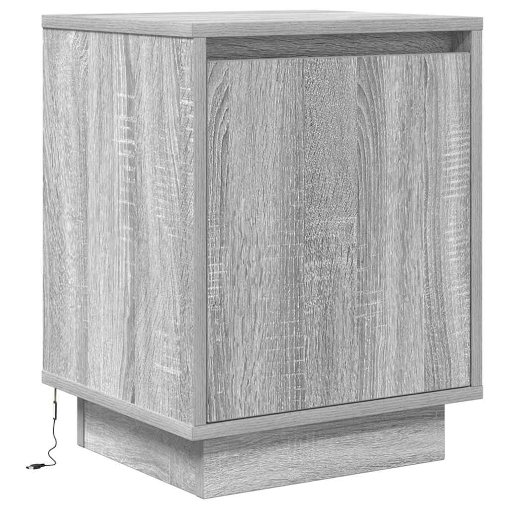 Nachttisch mit LED-Leuchten Grau Sonoma 38x34x50 cm