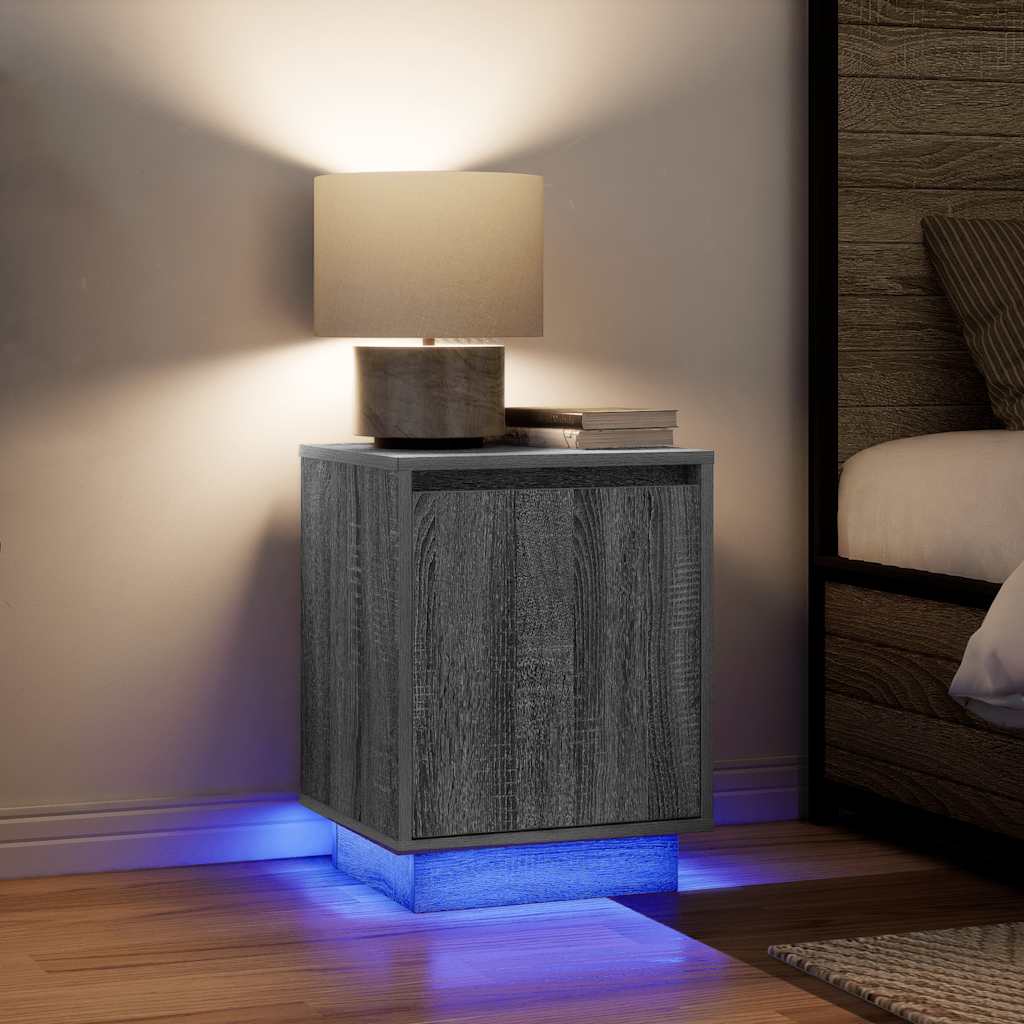 Nachttisch mit LED-Leuchten Grau Sonoma 38x34x50 cm