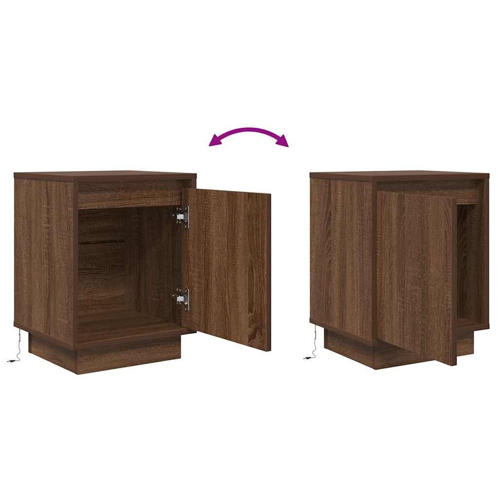 Nachttisch mit LED-Leuchten Braun Eichen-Optik 38x34x50 cm
