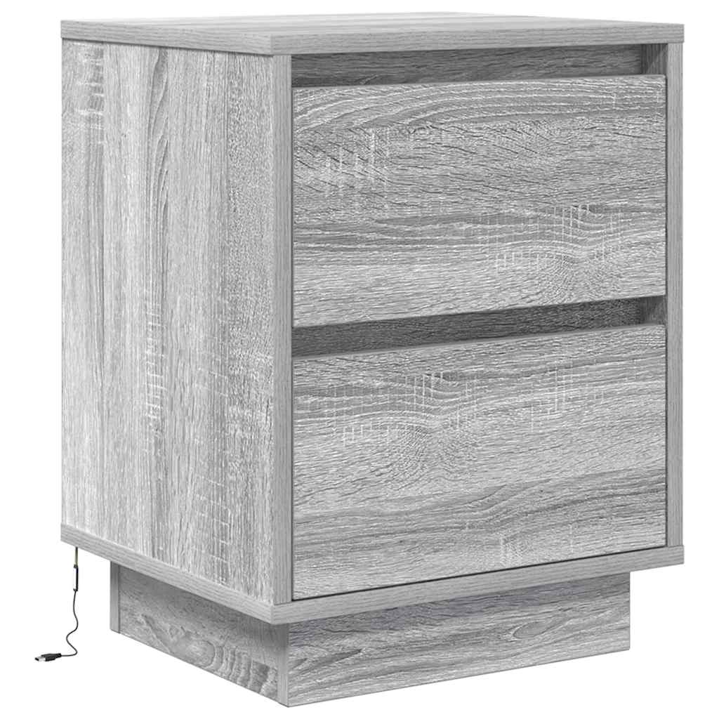 Nachttisch mit LED-Leuchten Grau Sonoma 38x34x50 cm
