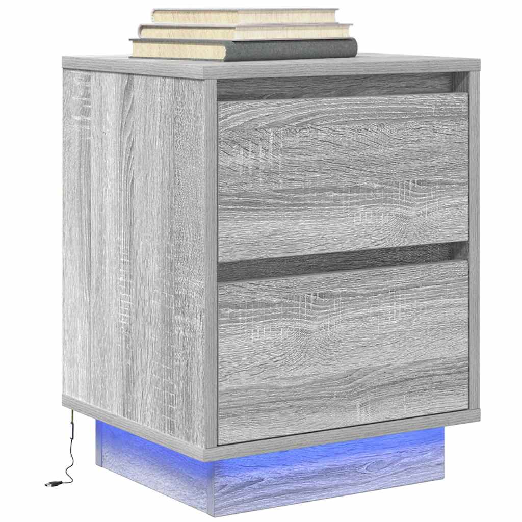 Nachttisch mit LED-Leuchten Grau Sonoma 38x34x50 cm