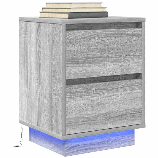 Nachttisch mit LED-Leuchten Grau Sonoma 38x34x50 cm
