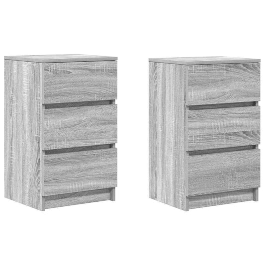 Nachttische mit 3 Schubladen 2 Stk. Grau Sonoma 39x35x65 cm