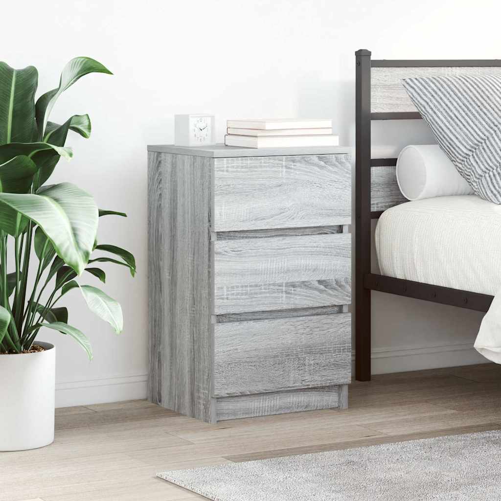 Nachttische mit 3 Schubladen 2 Stk. Grau Sonoma 39x35x65 cm