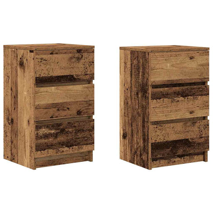 Nachttische mit 3 Schubladen 2 Stk. Altholz-Optik 39x35x65 cm