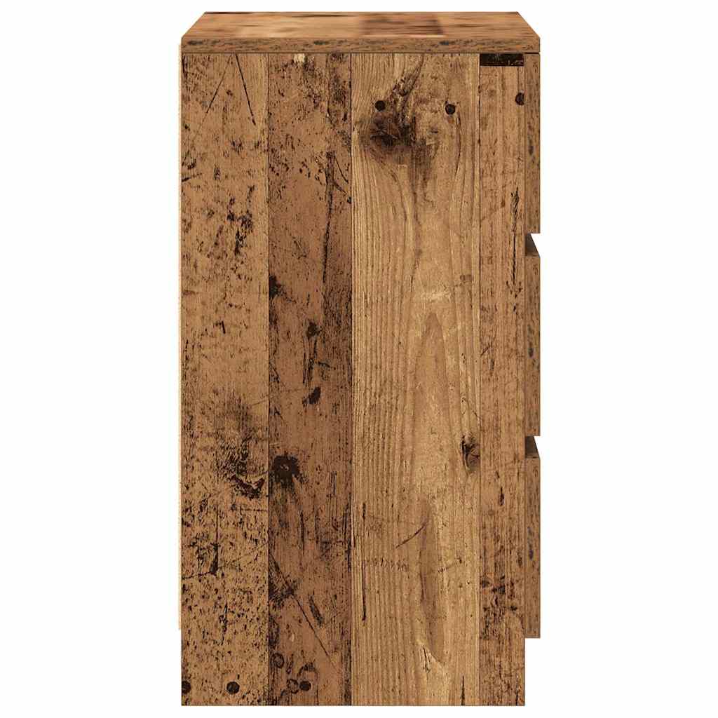 Nachttische mit 3 Schubladen 2 Stk. Altholz-Optik 39x35x65 cm